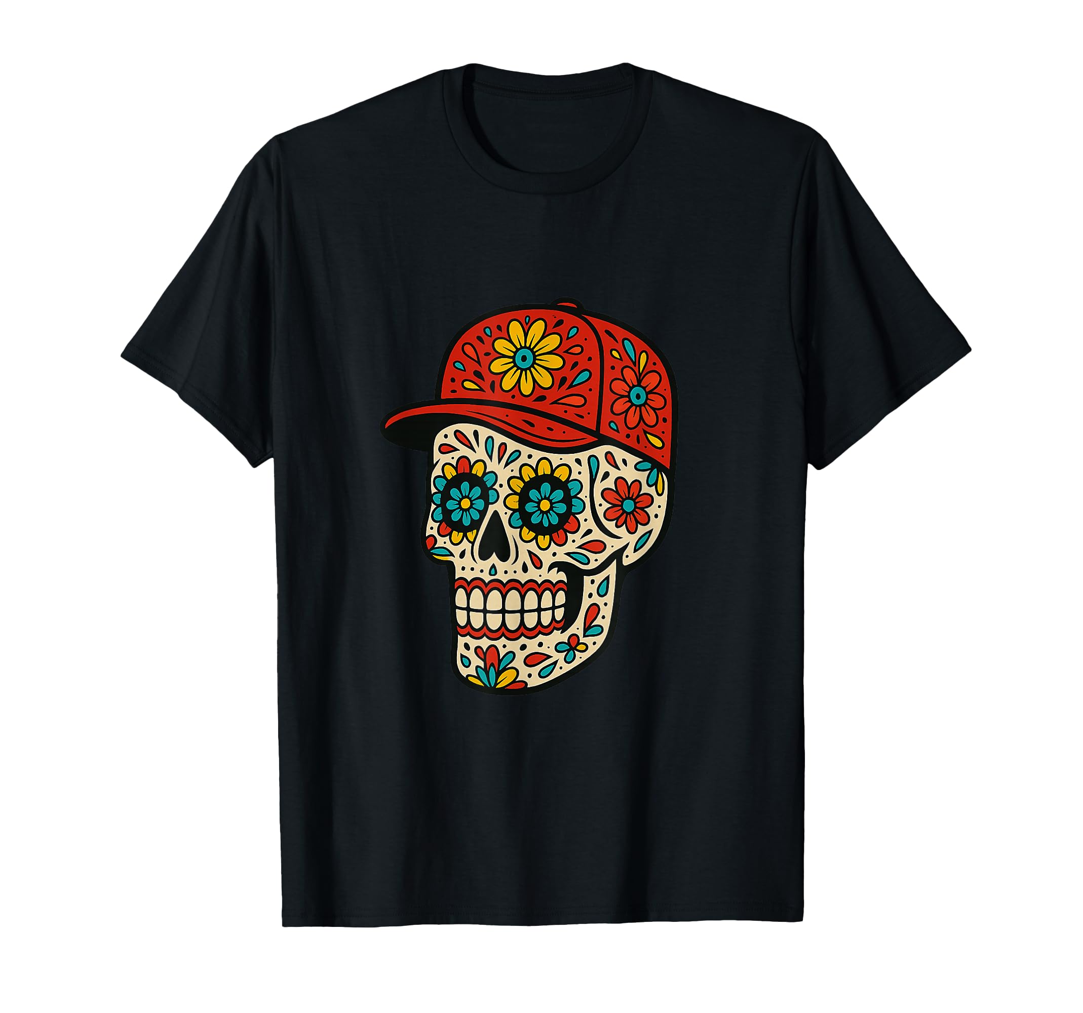 Modern Sugar Skull Baseball Cap T-Shirt - Custom Art Print Men Women - T-Shirt, Sweatshirt, Hoodie