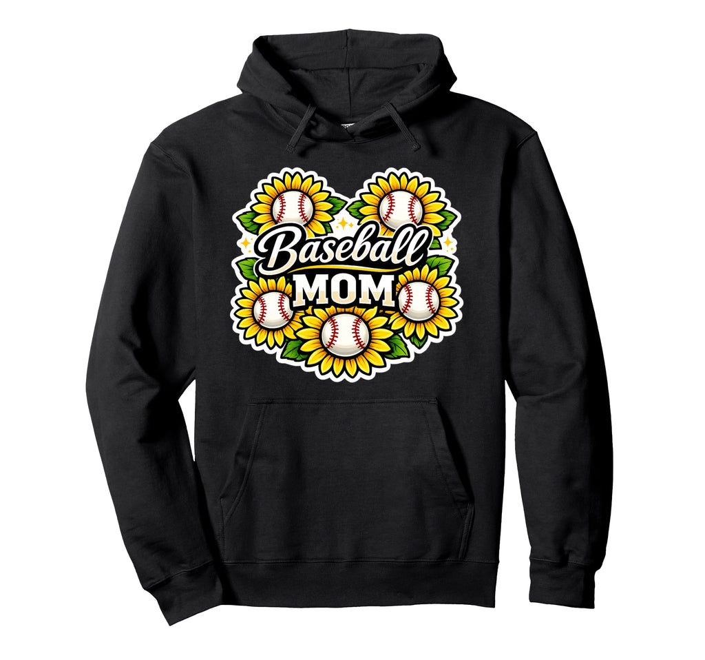 Baseball Mom Sunflower Baseball Hoodie - Graphic Print for Adults - T-Shirt, Sweatshirt, Hoodie