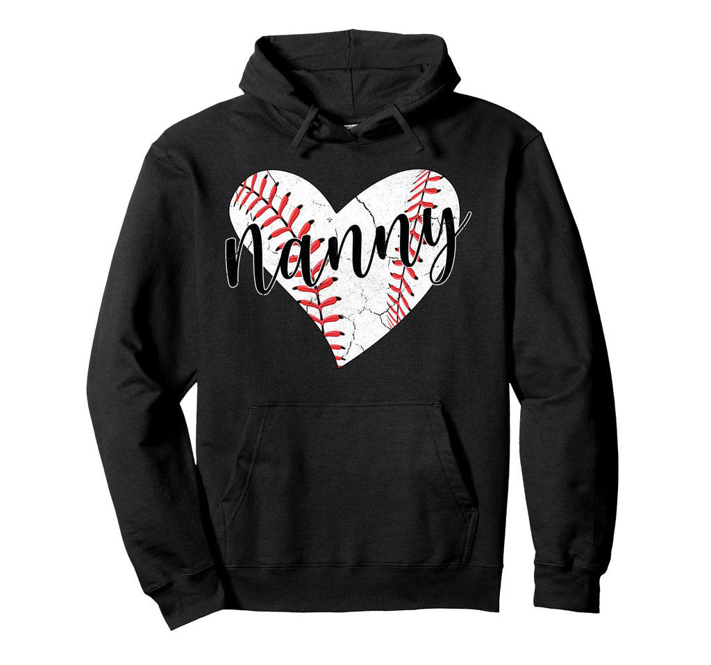 Baseball Nanny Mothers Day Baseball Heart Hoodie - Graphic Print Men Women - T-Shirt, Sweatshirt, Hoodie