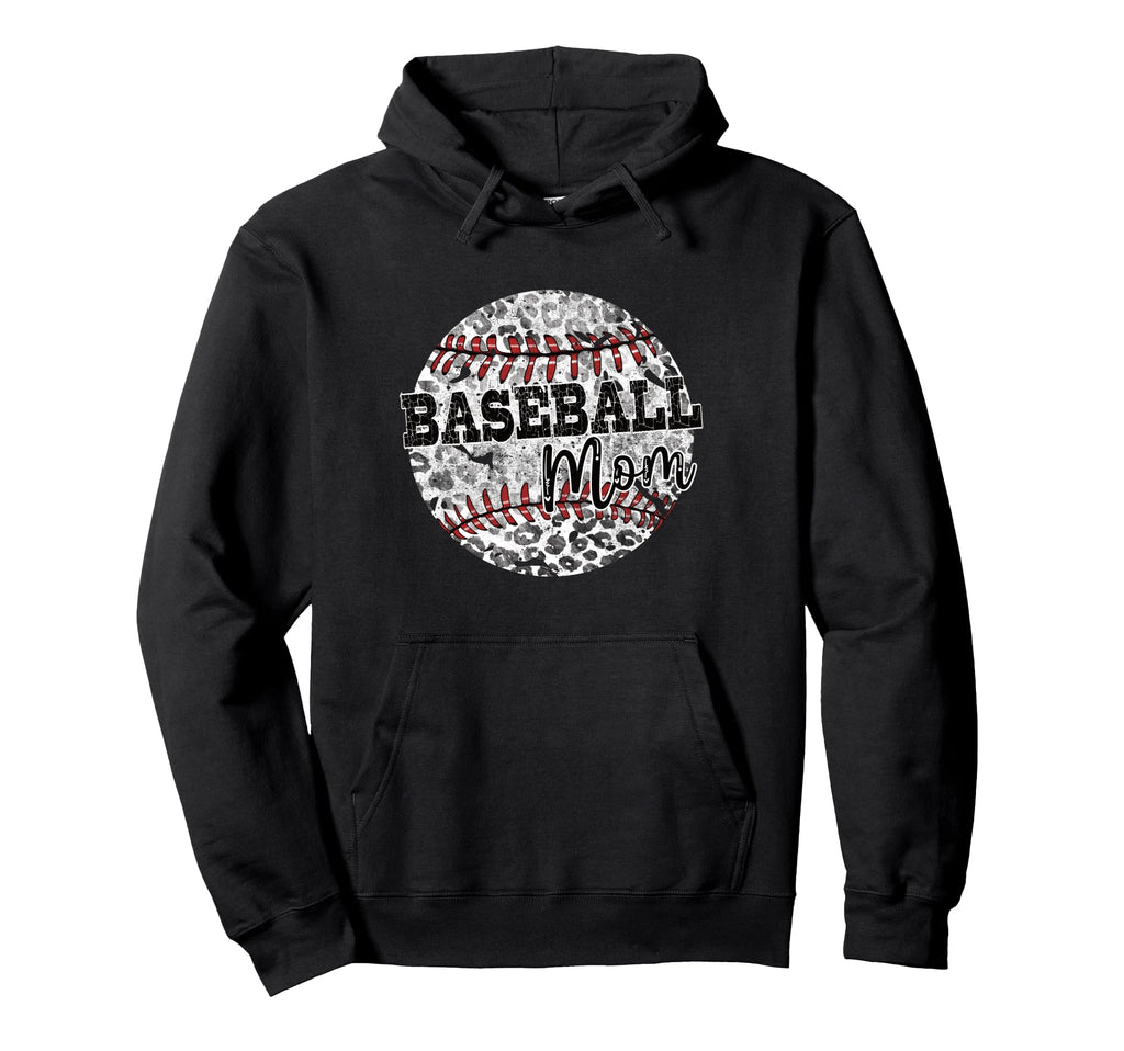 Leopard Baseball Mom Distressed Hoodie - Fun Novelty Design Men Women - T-Shirt, Sweatshirt, Hoodie
