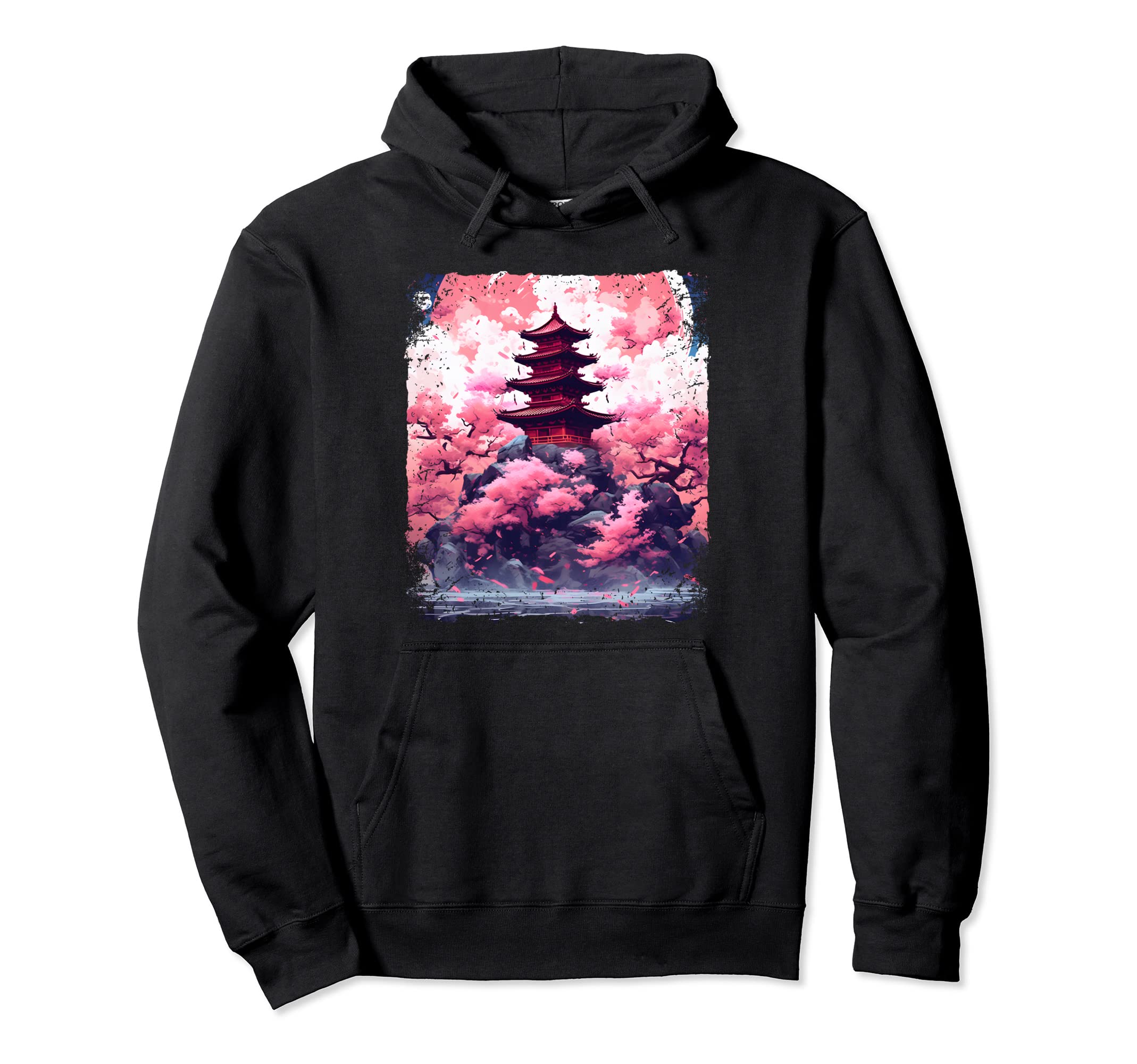 Aesthetic Cherry Blossom Tree Temple Hoodie - Custom Art Print Men Women - T-Shirt, Sweatshirt, Hoodie