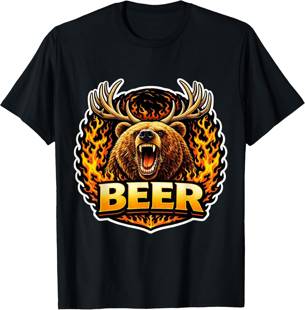 Beer Funny Bear With Deer Antlers Wordplay Merch - Adult & Kids T-Shirts, Sweatshirts & Hoodies apparel design preview 1