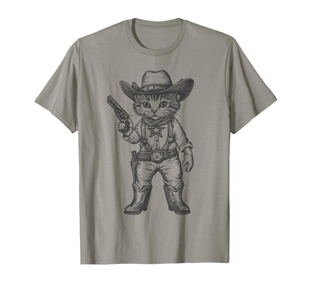 Cat Cowboy Hat Funny Western Kitten T-Shirt - Casual Everyday Wear Unisex - T-Shirt, Sweatshirt, Hoodie