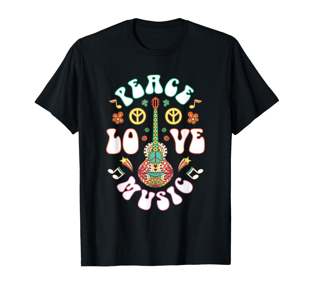 Hippie Hippies Peace Love Music Guitar T-Shirt - Trendy Graphic for Adults - T-Shirt, Sweatshirt, Hoodie