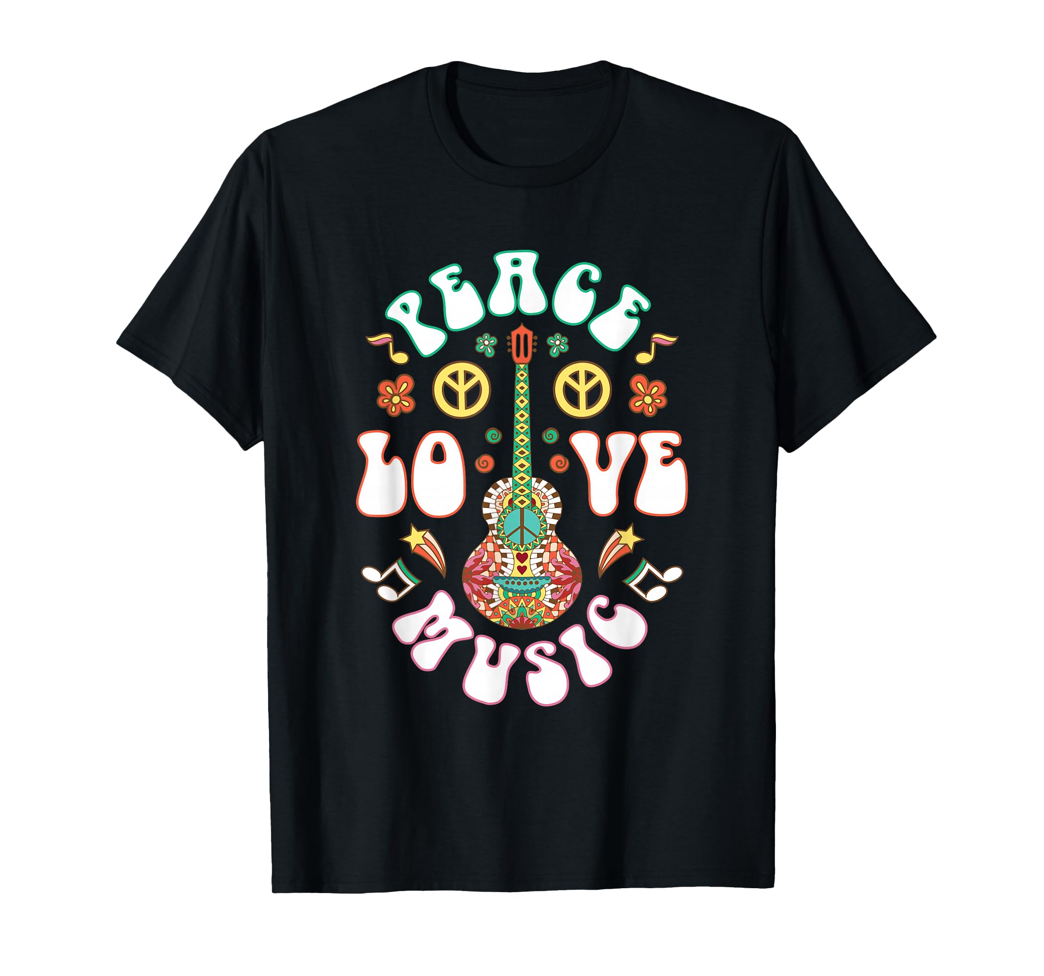Hippie Hippies Peace Love Music Guitar T-Shirt - Trendy Graphic for Adults - T-Shirt, Sweatshirt, Hoodie