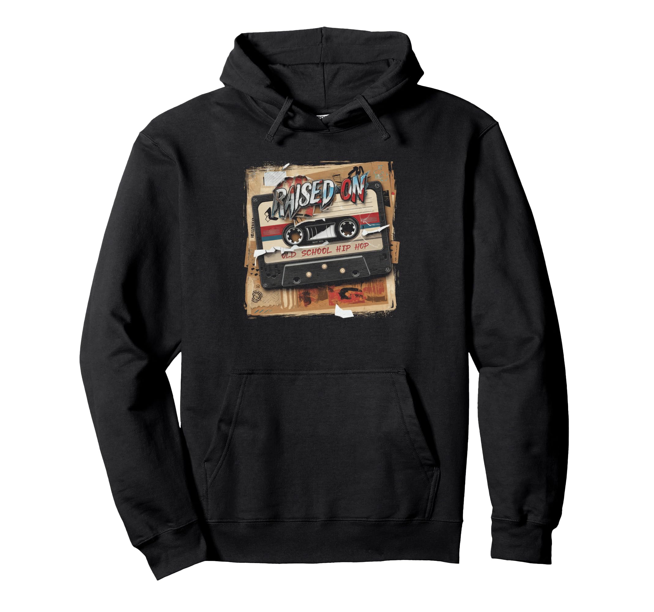 Raised Old School Hip Hop Cassette Hoodie - Minimalist Print for Adults - T-Shirt, Sweatshirt, Hoodie