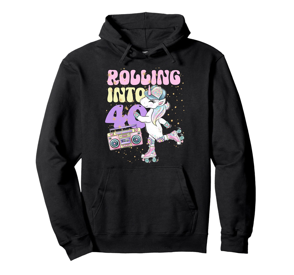 40Th Birthday Roller Skate Party Unicorn Hoodie - Trendy Graphic Men Women - T-Shirt, Sweatshirt, Hoodie