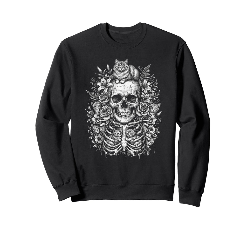Skull Cat Skeleton Kitty Kitten Sweatshirt - Graphic Print for Adults - T-Shirt, Sweatshirt, Hoodie