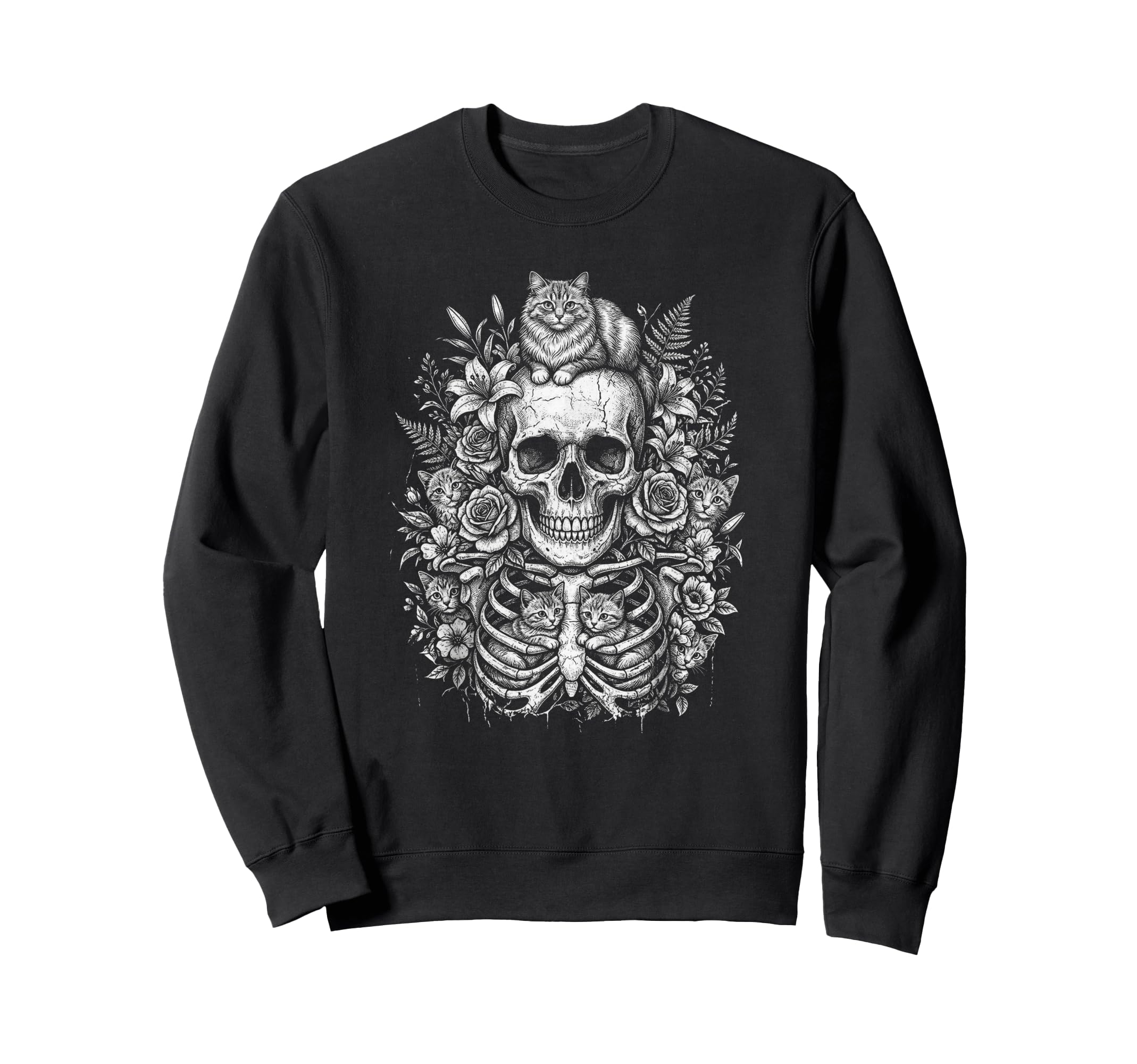 Skull Cat Skeleton Kitty Kitten Sweatshirt - Graphic Print for Adults - T-Shirt, Sweatshirt, Hoodie