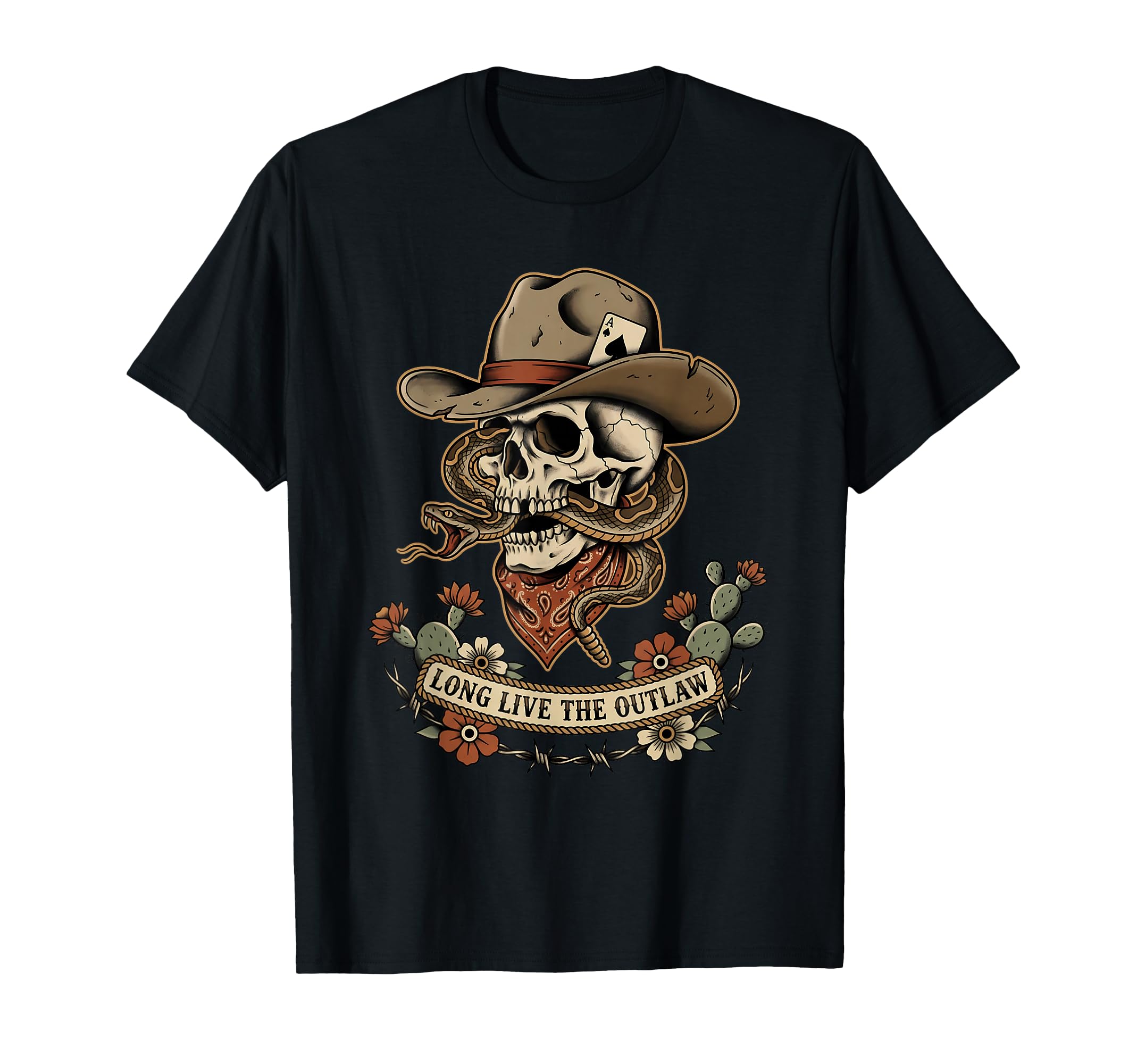 Western Gothic Cowboy Skull Outlaw T-Shirt - Minimalist Print for Adults - T-Shirt, Sweatshirt, Hoodie