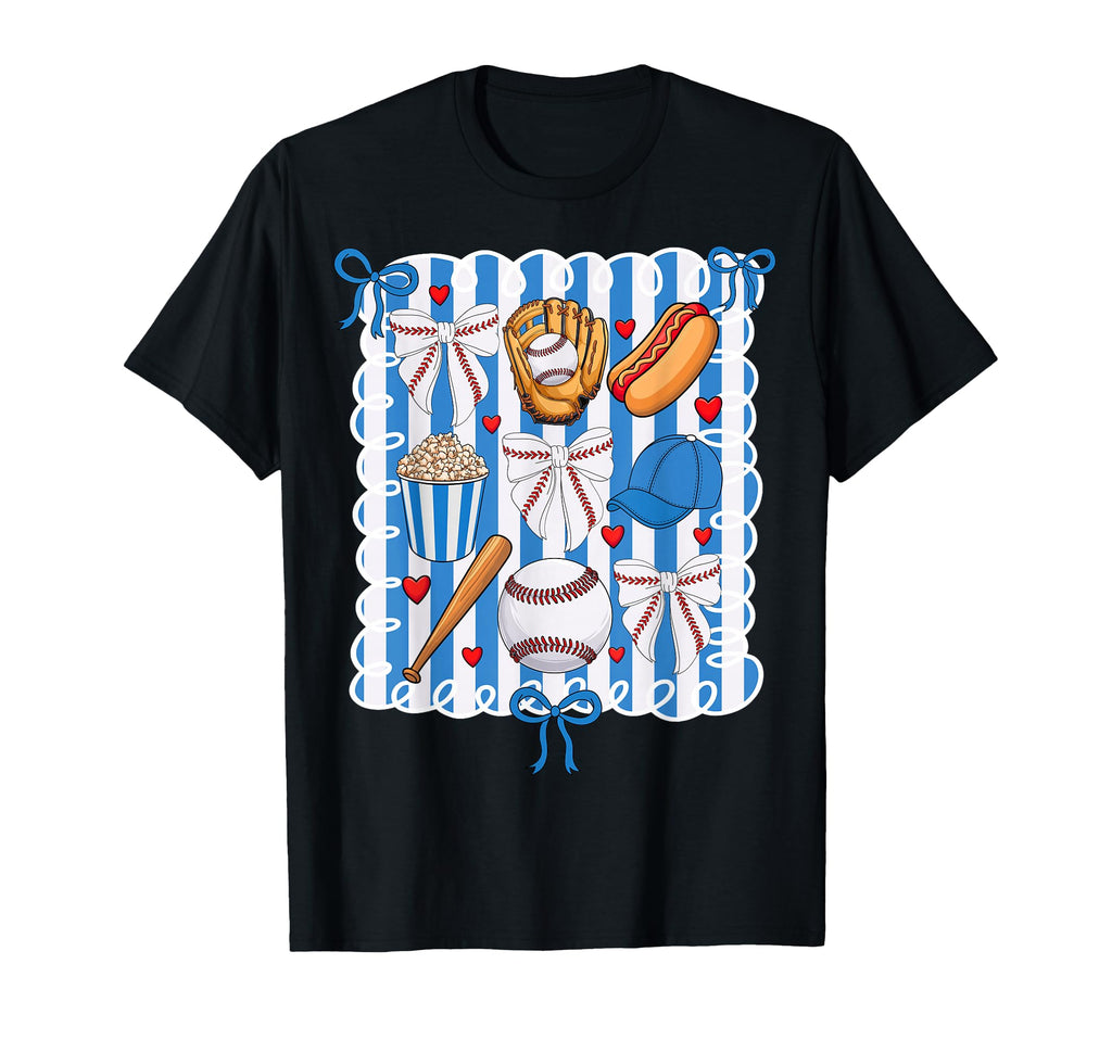 Baseball Coquette Bow Baseball Cheer Mom T-Shirt - Graphic Print Unisex - T-Shirt, Sweatshirt, Hoodie