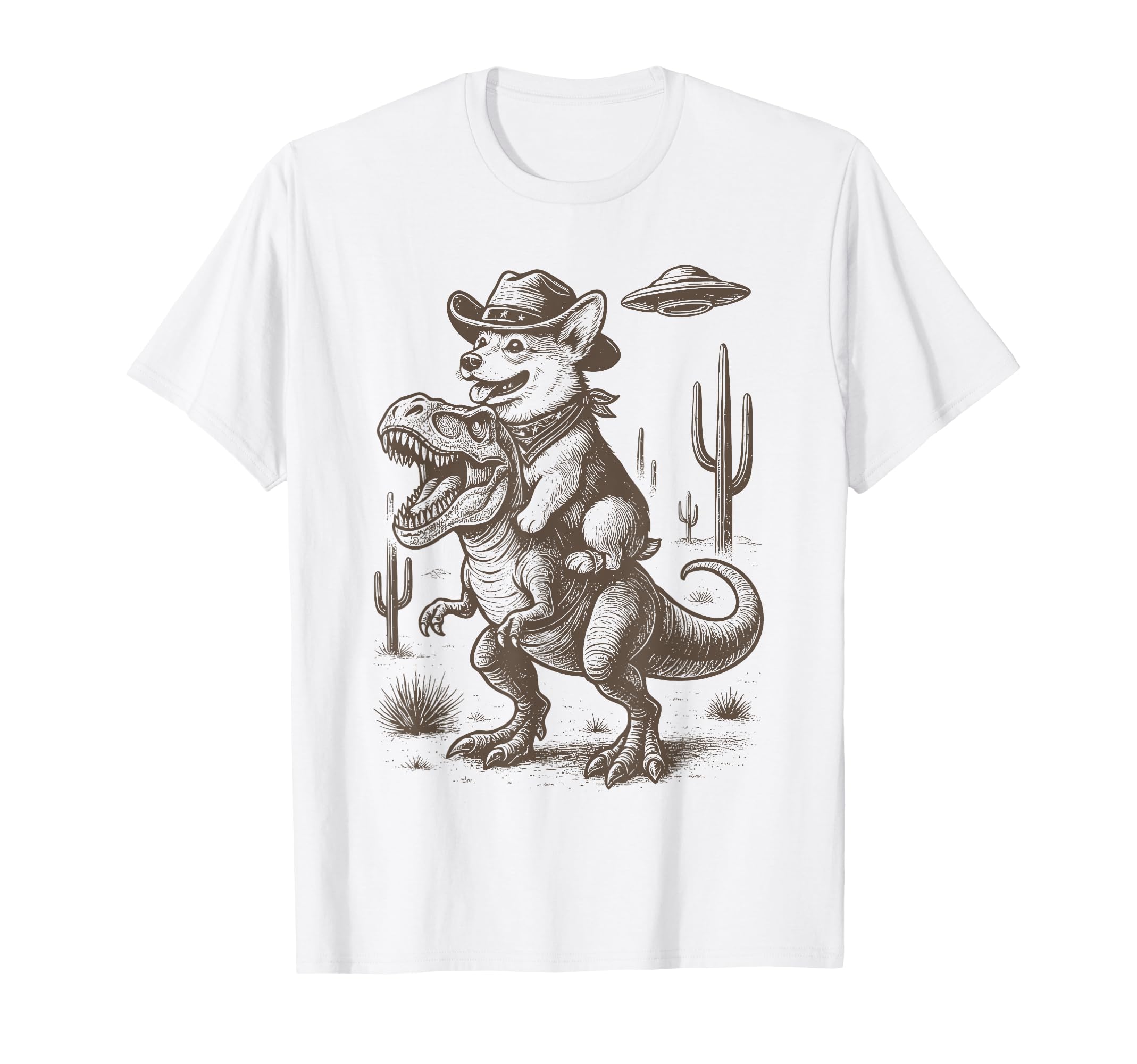 Corgi Riding Dinosaur Cowboy T-Shirt - Graphic Print for Adults - T-Shirt, Sweatshirt, Hoodie