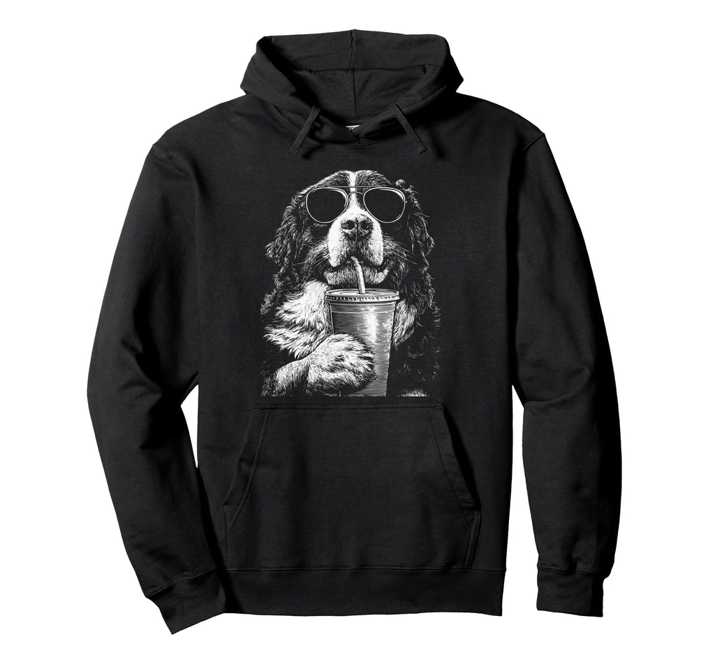 Bernese Drinking Iced Coffee Funny Hoodie - Aesthetic Graphic for Adults - T-Shirt, Sweatshirt, Hoodie