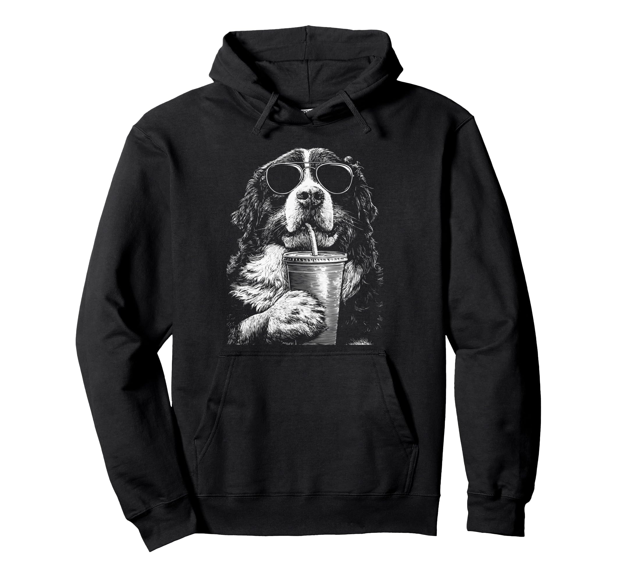 Bernese Drinking Iced Coffee Funny Hoodie - Aesthetic Graphic for Adults - T-Shirt, Sweatshirt, Hoodie