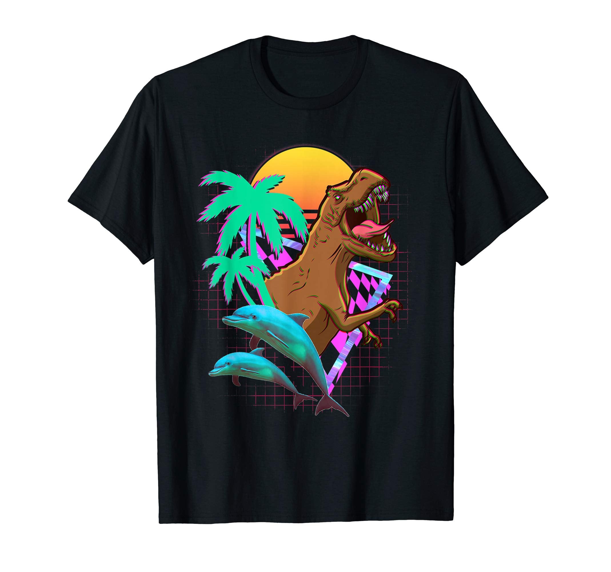 90S 80S T Rex Dinosaur Vaporwave T-Shirt - Custom Art Print Unisex - T-Shirt, Sweatshirt, Hoodie