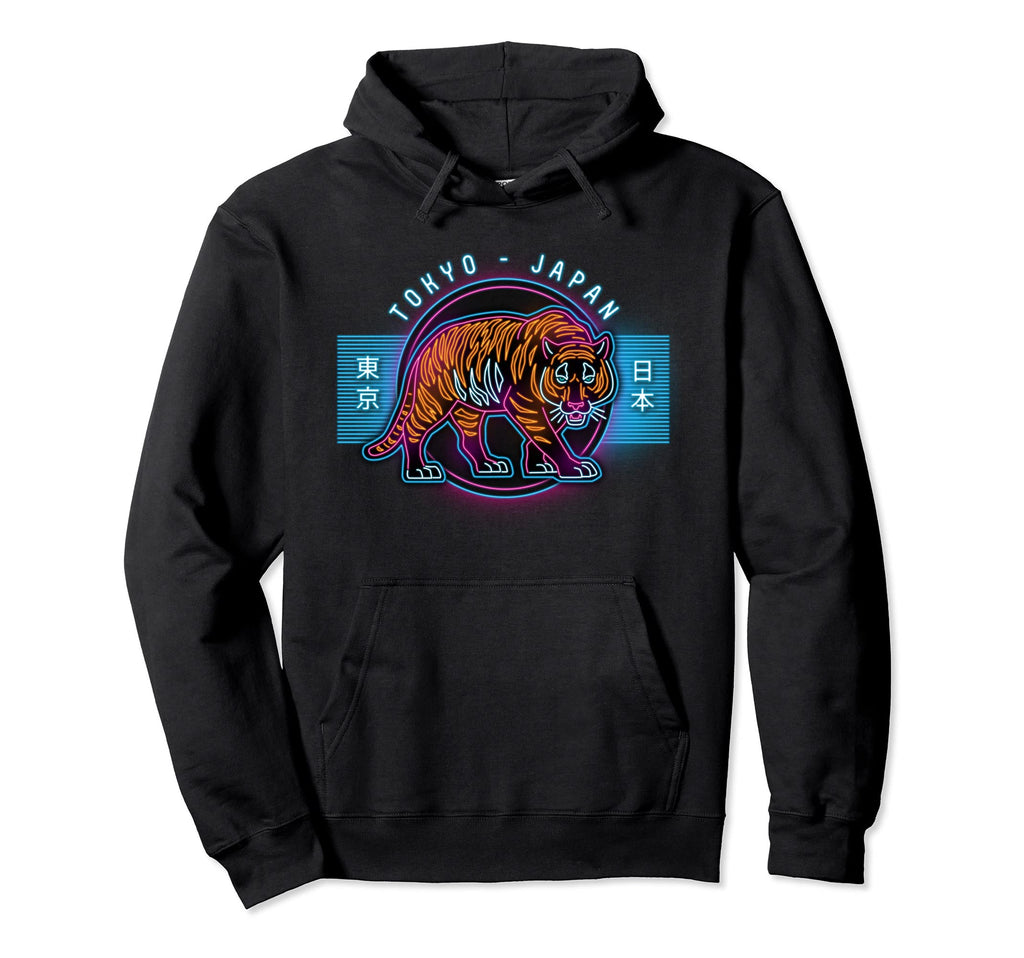Japanese Neon Sign 80S Tiger Chinese Hoodie - Casual Everyday Wear Unisex - T-Shirt, Sweatshirt, Hoodie
