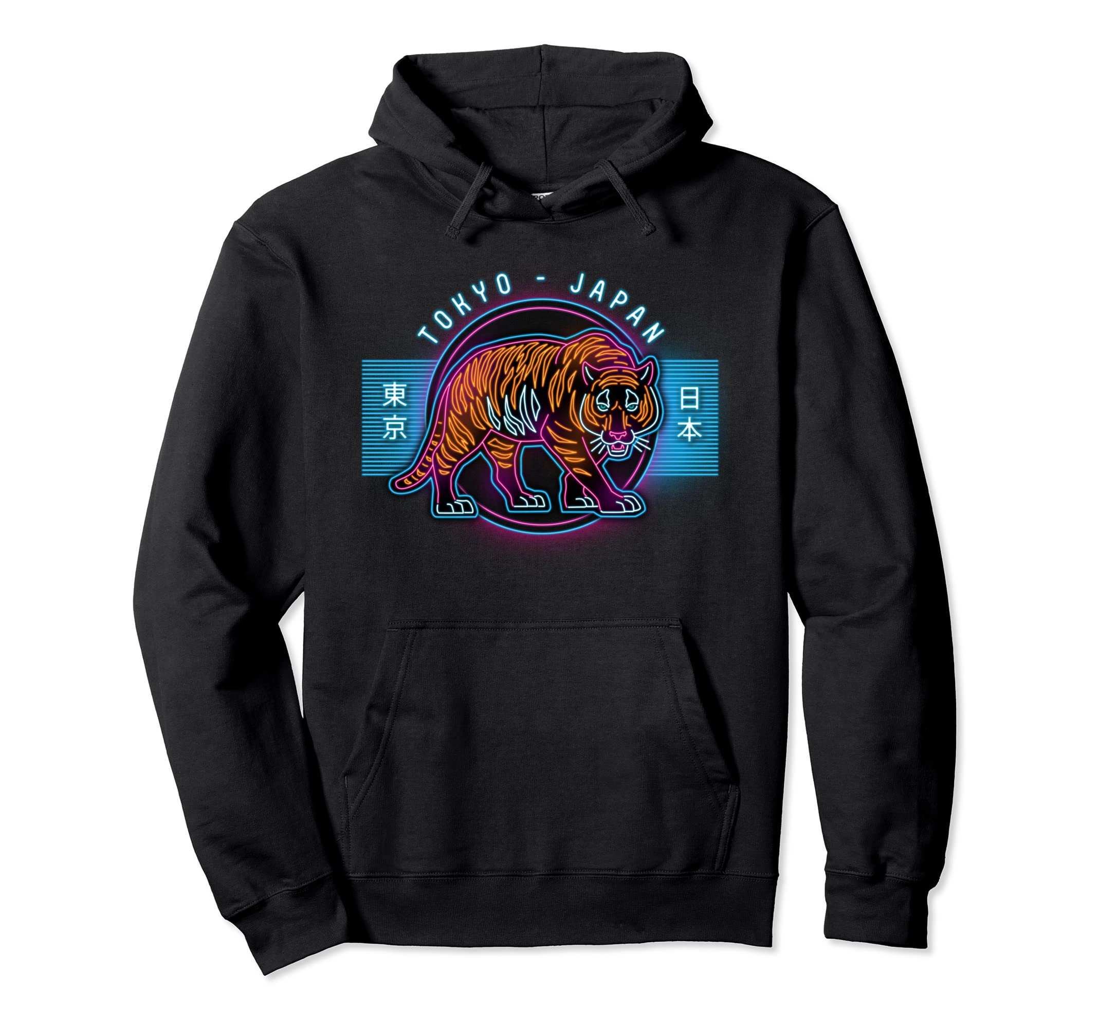 Japanese Neon Sign 80S Tiger Chinese Hoodie - Casual Everyday Wear Unisex - T-Shirt, Sweatshirt, Hoodie
