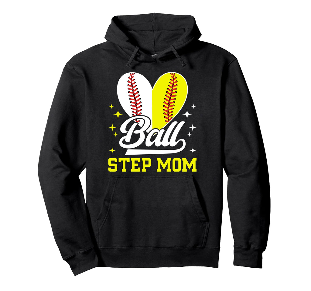 Ball Step Mom Heart Softball Hoodie - Aesthetic Graphic for Adults - T-Shirt, Sweatshirt, Hoodie