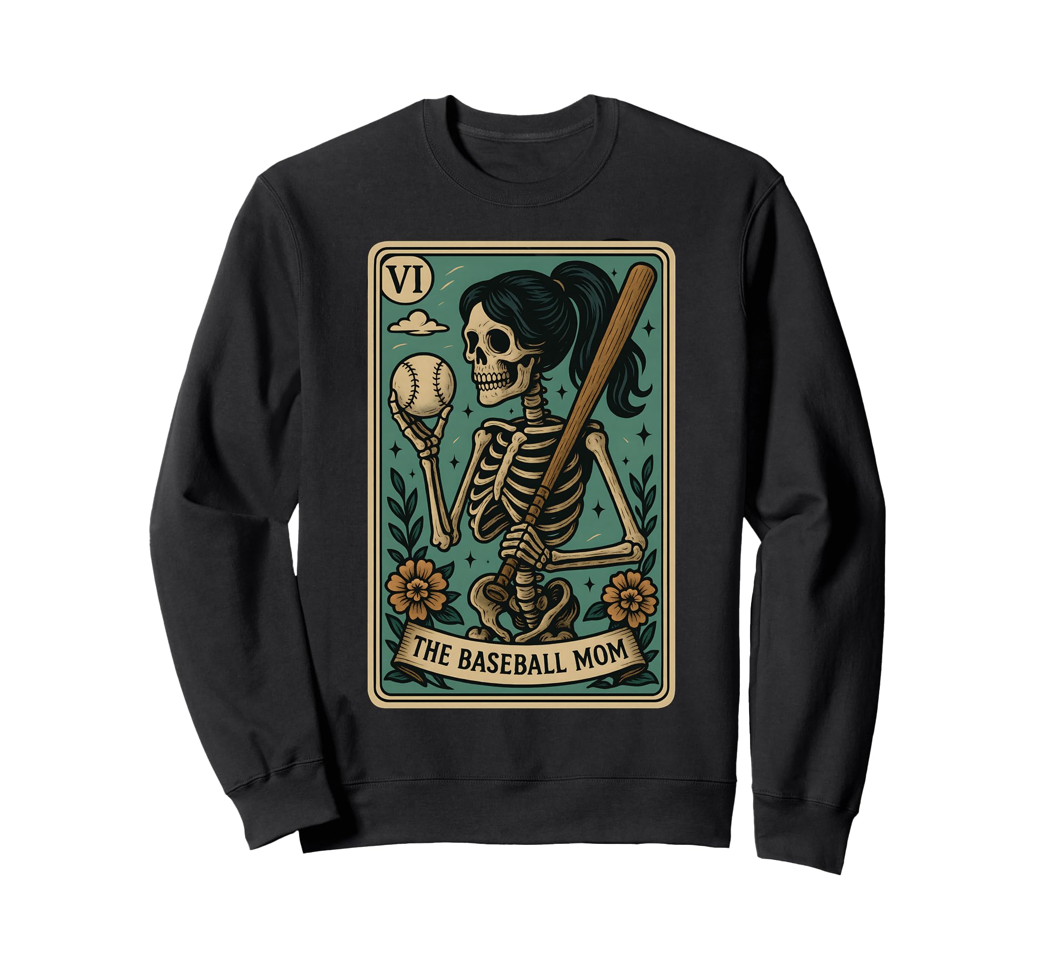 Baseball Mom Tarot Card Skeleton Sweatshirt - Trendy Graphic for Adults - T-Shirt, Sweatshirt, Hoodie