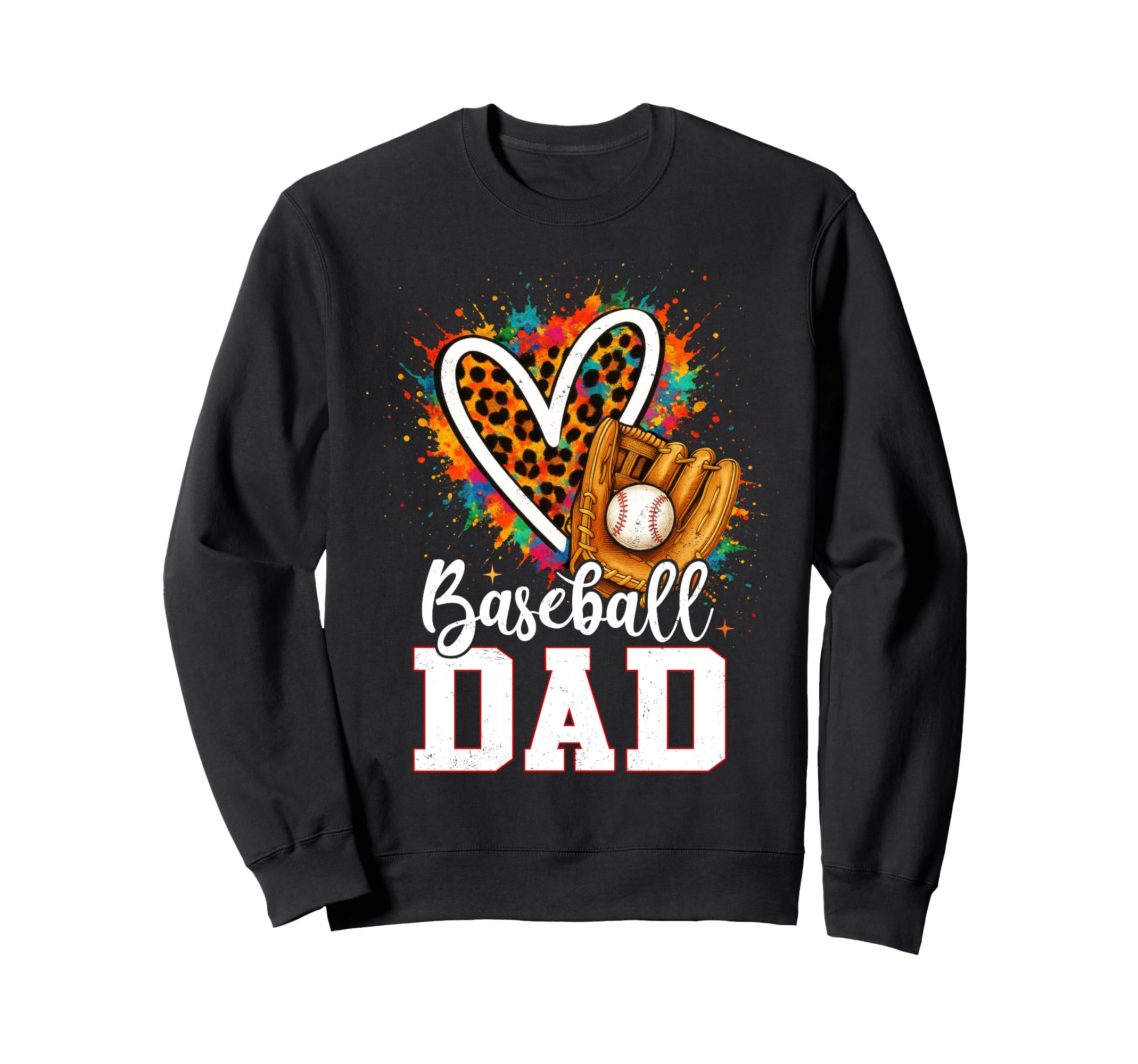 Baseball Dad Leopard Heart Colorful Sweatshirt - Unique Graphic Unisex - T-Shirt, Sweatshirt, Hoodie