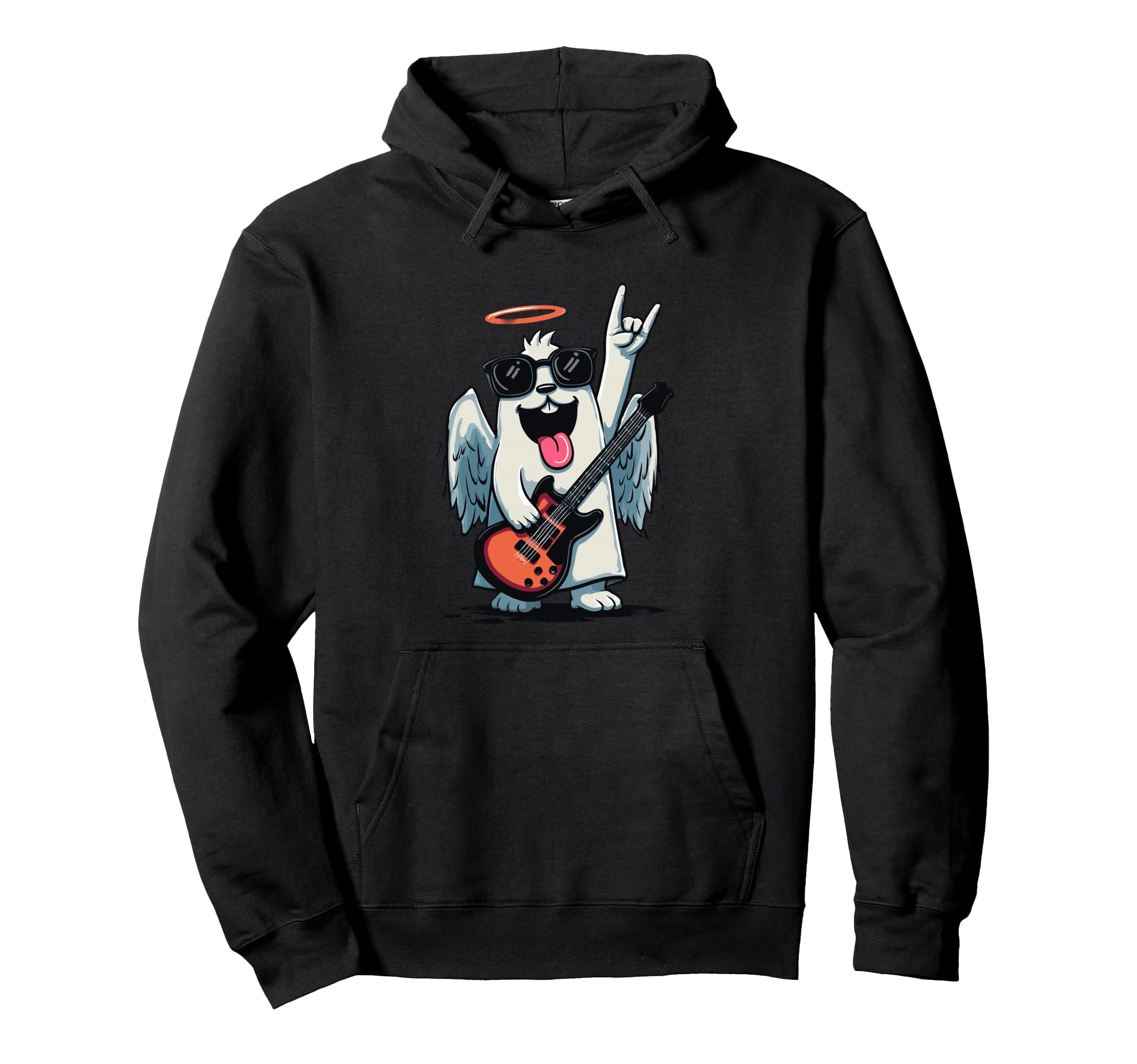 Dog Angel Rock Music Guitar Player Hoodie - Aesthetic Graphic for Adults - T-Shirt, Sweatshirt, Hoodie