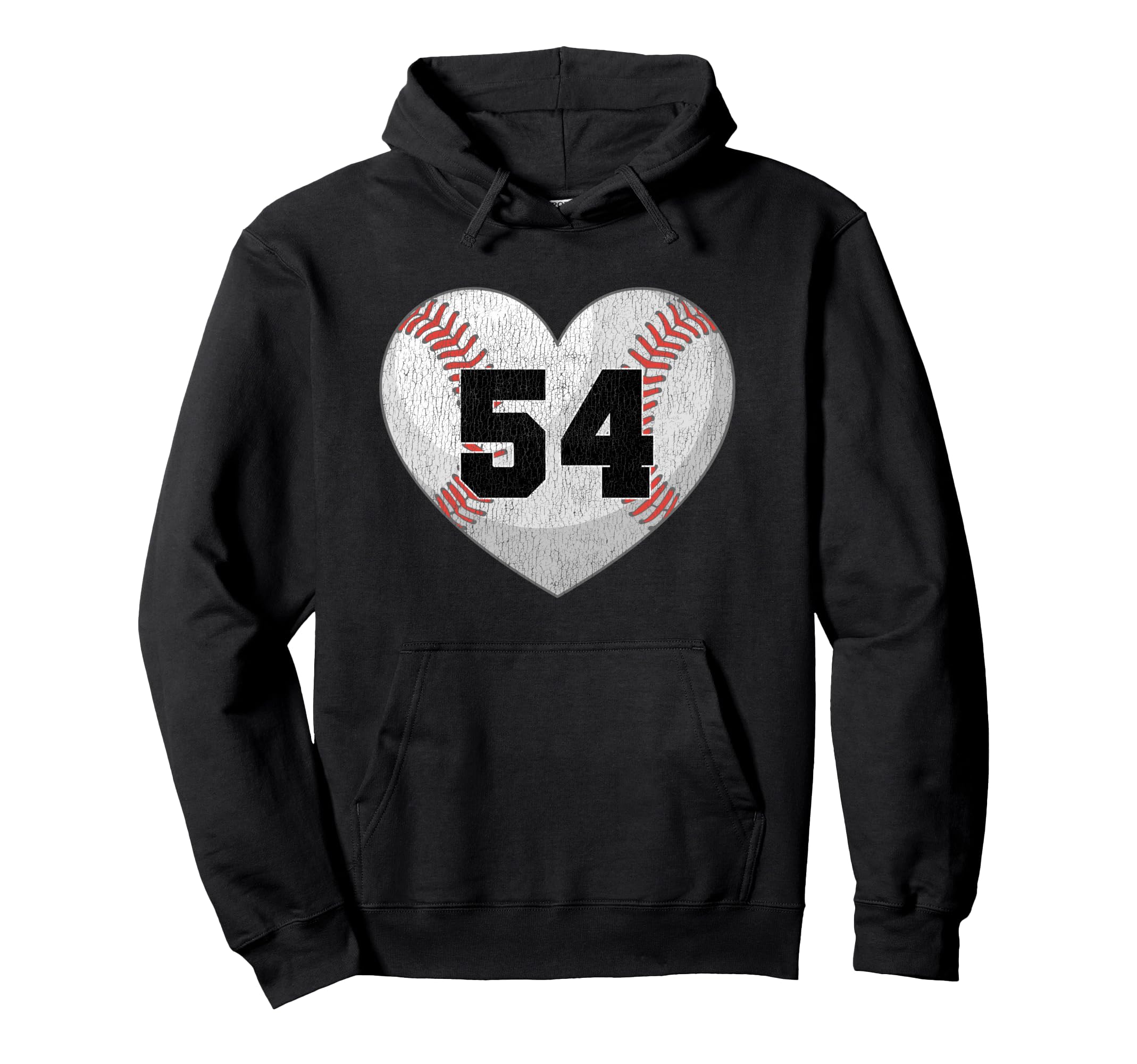 Baseball Number 54 Distressed Heart Hoodie - Trendy Graphic Unisex - T-Shirt, Sweatshirt, Hoodie