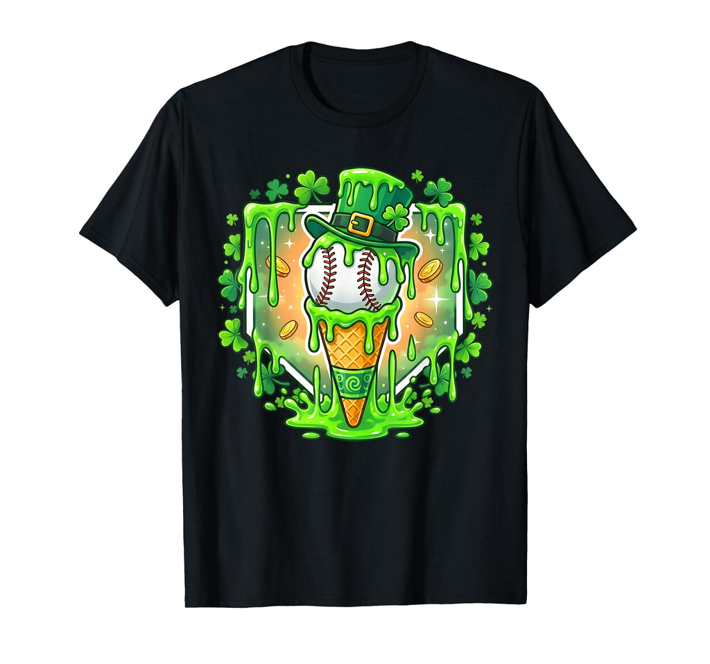 St Patrick Day Baseball Drip Ice Cream T-Shirt - Graphic Print Unisex - T-Shirt, Sweatshirt, Hoodie