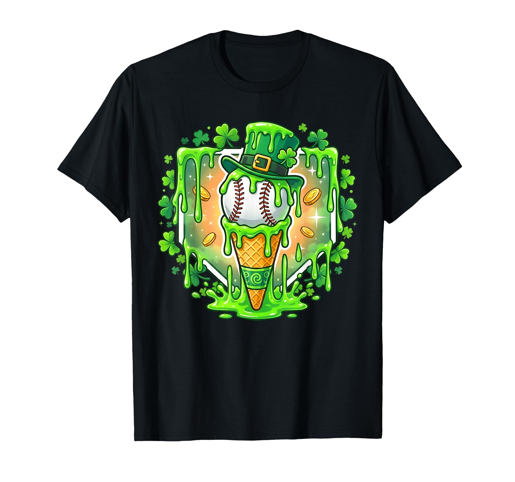 St Patrick Day Baseball Drip Ice Cream T-Shirt - Graphic Print Unisex - T-Shirt, Sweatshirt, Hoodie