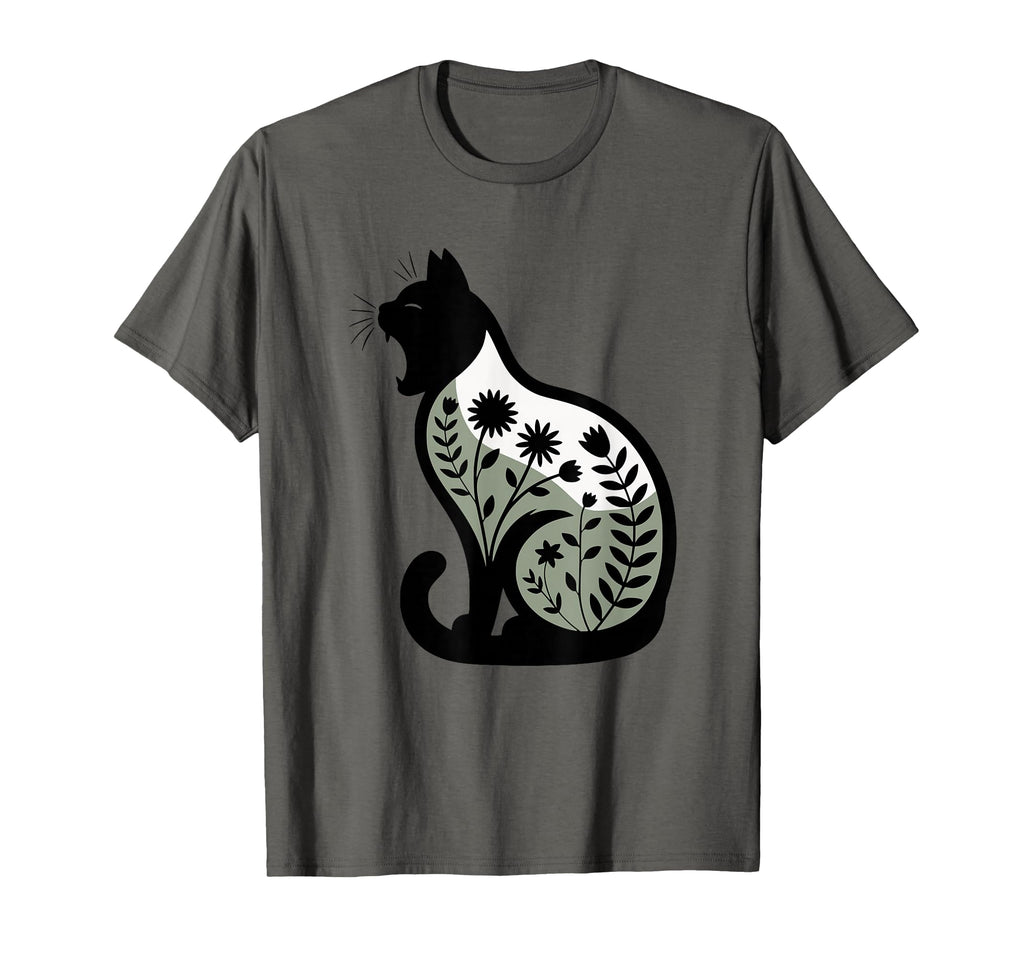 Yawning Cat Silhouette Sunset Floral T-Shirt - Trendy Graphic for Adults - T-Shirt, Sweatshirt, Hoodie