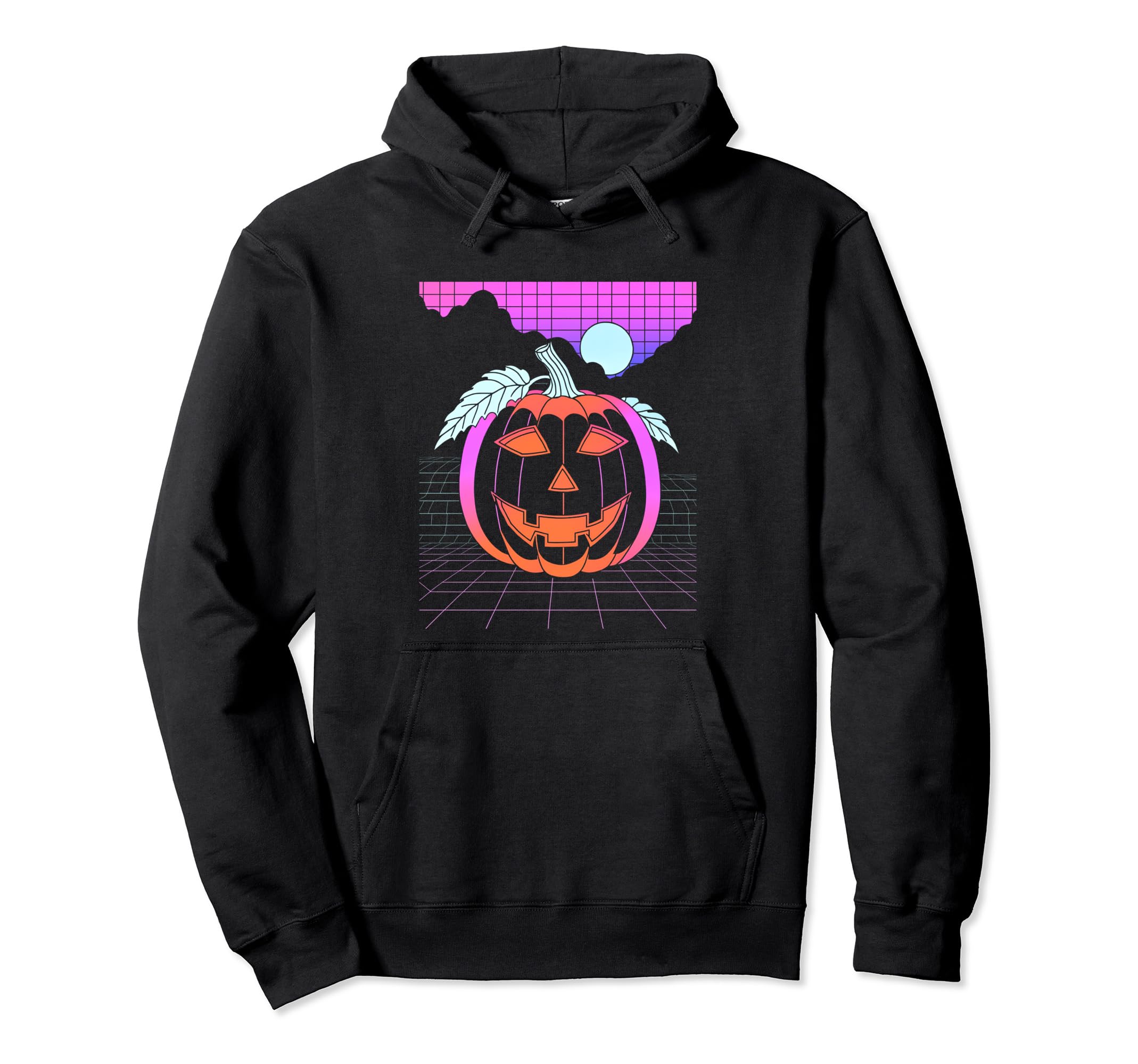 Vaporwave Halloween Moon Jack O Hoodie - Aesthetic Graphic for Adults - T-Shirt, Sweatshirt, Hoodie