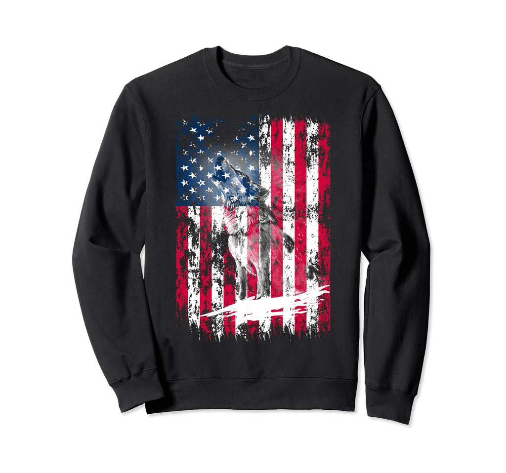 American Flag Howling Wolf Sweatshirt - Trendy Graphic Men Women - T-Shirt, Sweatshirt, Hoodie