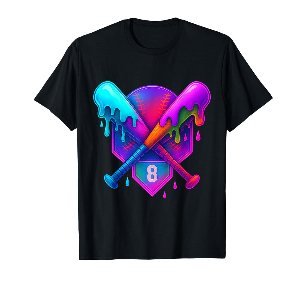 Baseball 8 Year Old Ice Cream Drip 8Th T-Shirt - Graphic Print Men Women - T-Shirt, Sweatshirt, Hoodie