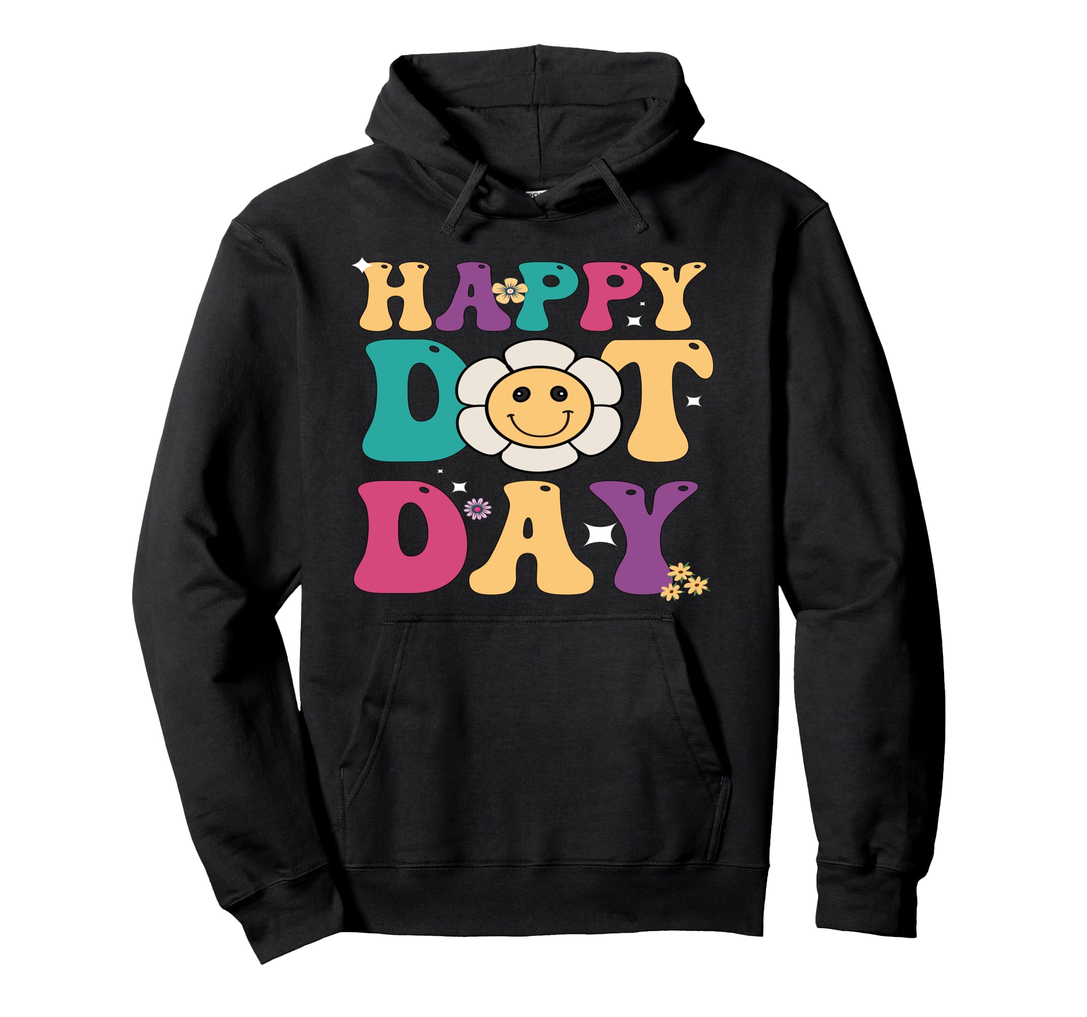 Happy Day Floral 70S Groovy Fun Hoodie - Unique Graphic Unisex - T-Shirt, Sweatshirt, Hoodie