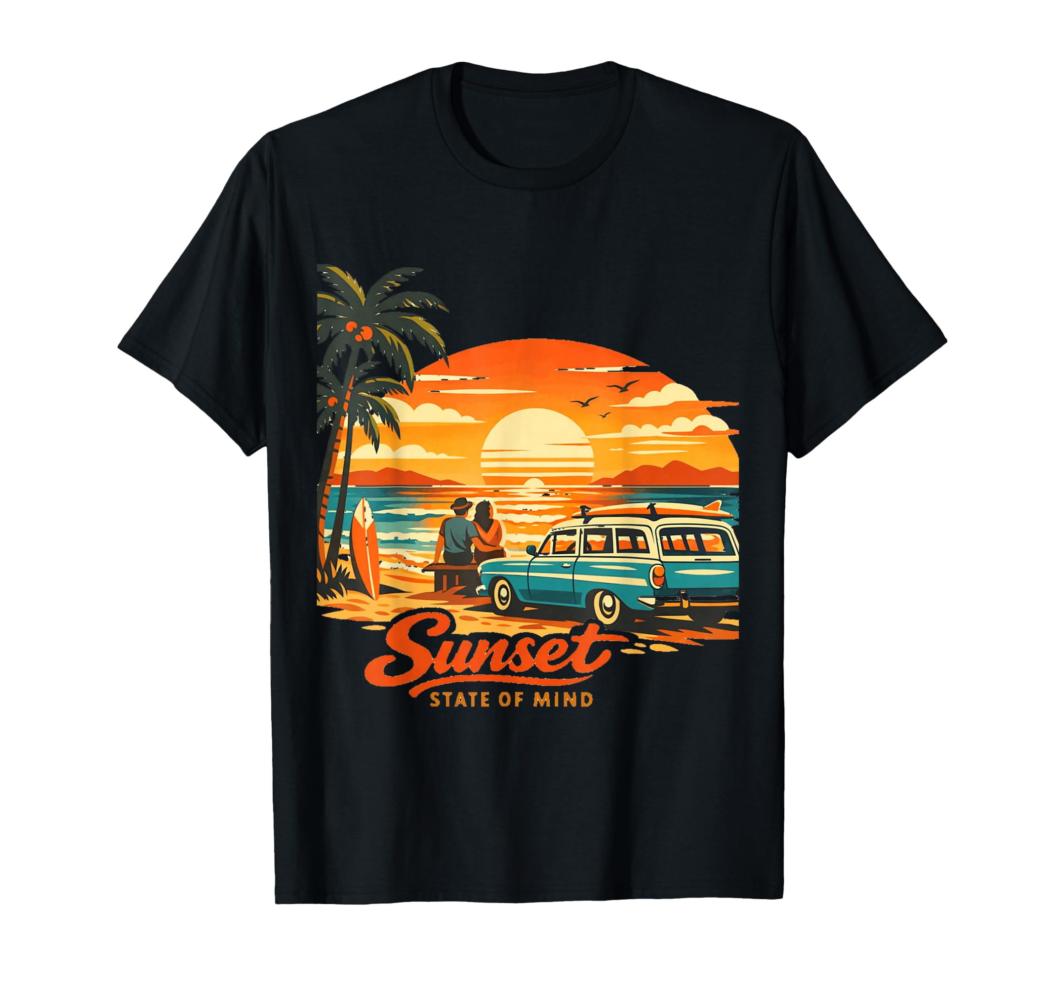 Beach Vibes 60S Sunset Surfers T-Shirt - Aesthetic Graphic Men Women - T-Shirt, Sweatshirt, Hoodie