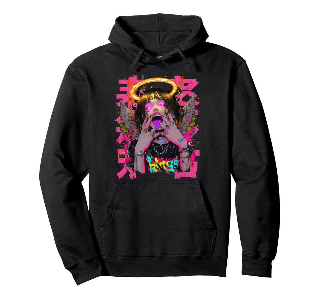 Japanese Cyberpunk Angel Streetwear Hoodie - Aesthetic Graphic Men Women - T-Shirt, Sweatshirt, Hoodie