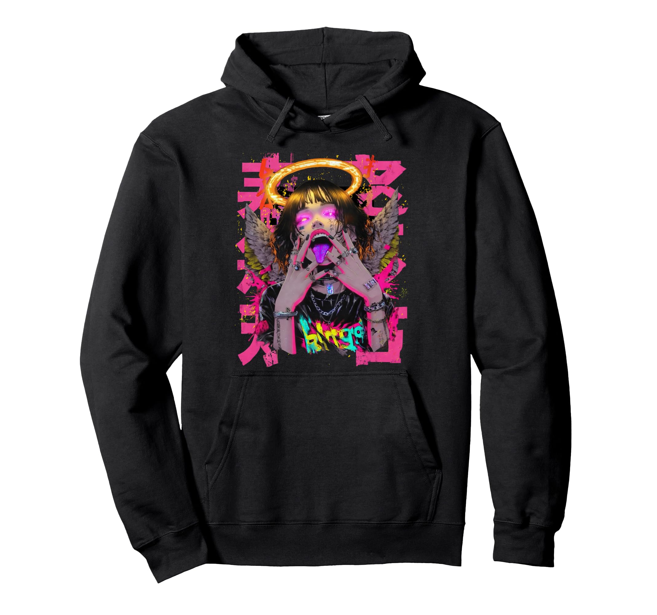 Japanese Cyberpunk Angel Streetwear Hoodie - Aesthetic Graphic Men Women - T-Shirt, Sweatshirt, Hoodie