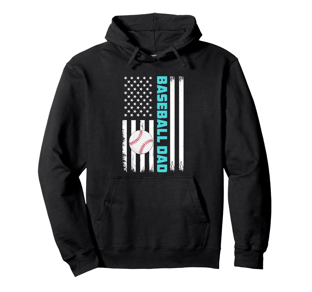 Baseball Dad Usa American Flag Hoodie - Casual Everyday Wear Men Women - T-Shirt, Sweatshirt, Hoodie