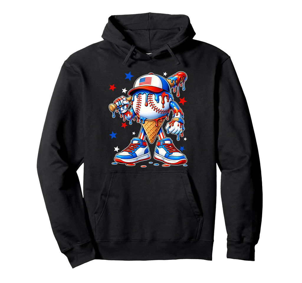 Baseball Usa Flag 4Th July Ice Cream Drip Hoodie - Custom Art Print Unisex - T-Shirt, Sweatshirt, Hoodie