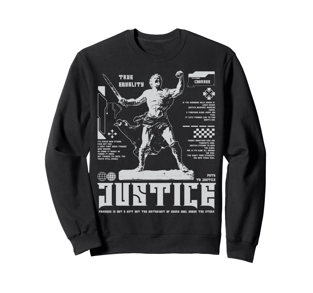 Y2K Justice Bold Urban Graffiti Sweatshirt - Unique Graphic Men Women - T-Shirt, Sweatshirt, Hoodie