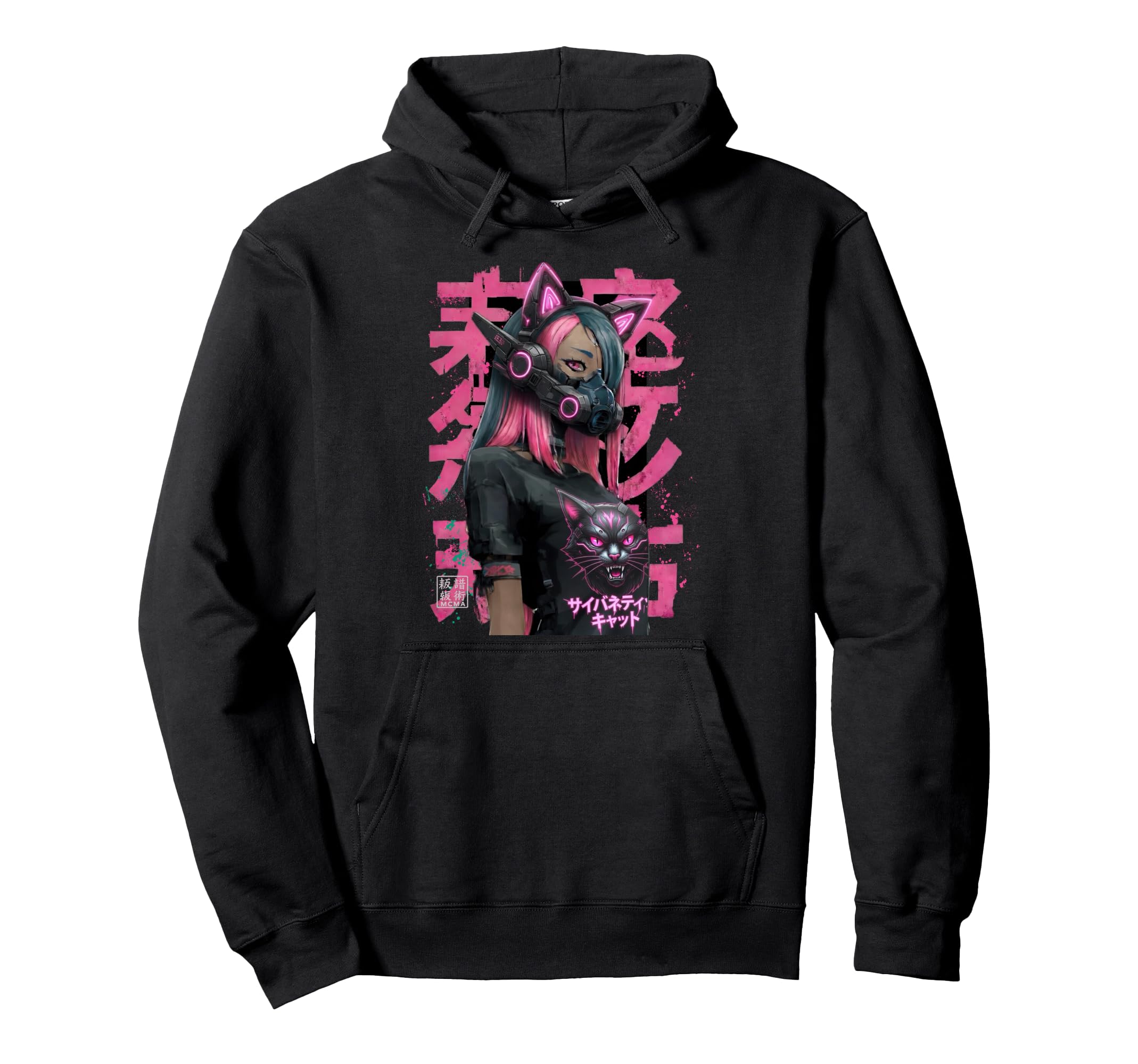 Japanese Cyberpunk Cat Streetwear Hoodie - Casual Everyday Wear for Adults - T-Shirt, Sweatshirt, Hoodie
