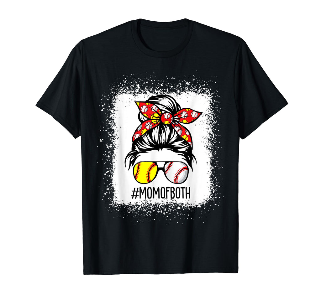 Messy Bun Hair Mom Both Softball Baseball T-Shirt - Unique Graphic Unisex - T-Shirt, Sweatshirt, Hoodie
