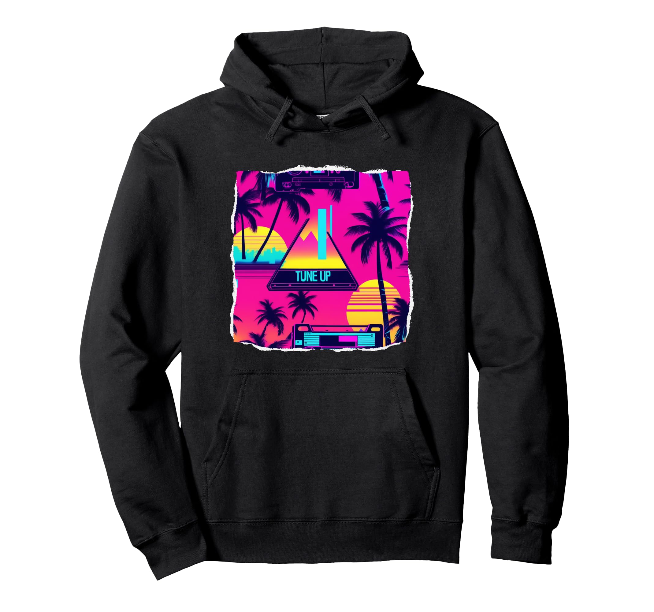 80S Neon Art Geometric Palm Tree Hoodie - Casual Everyday Wear Unisex - T-Shirt, Sweatshirt, Hoodie