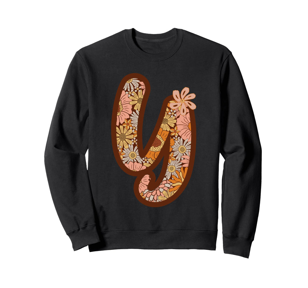 Letter Y Initial Floral Monogram Sweatshirt - Minimalist Print for Adults - T-Shirt, Sweatshirt, Hoodie