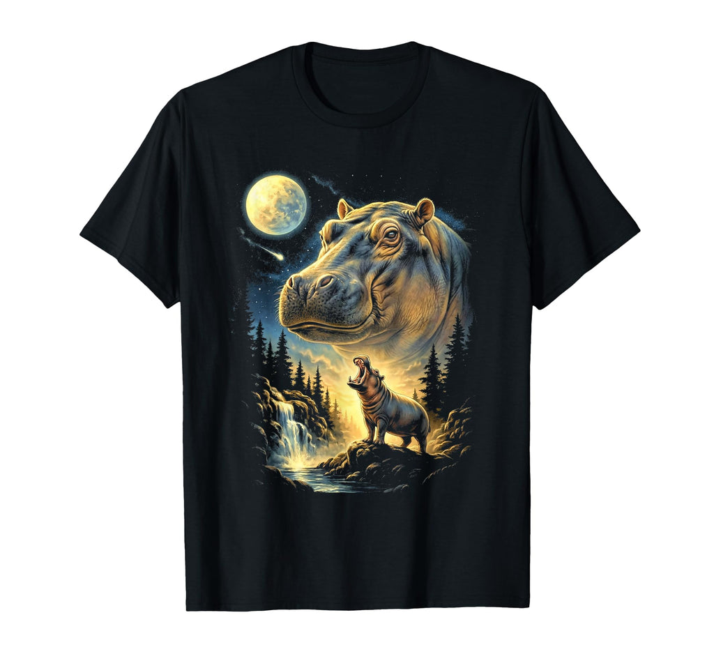 Hippo Howling To Moon Meme Funny T-Shirt - Casual Everyday Wear for Adults - T-Shirt, Sweatshirt, Hoodie