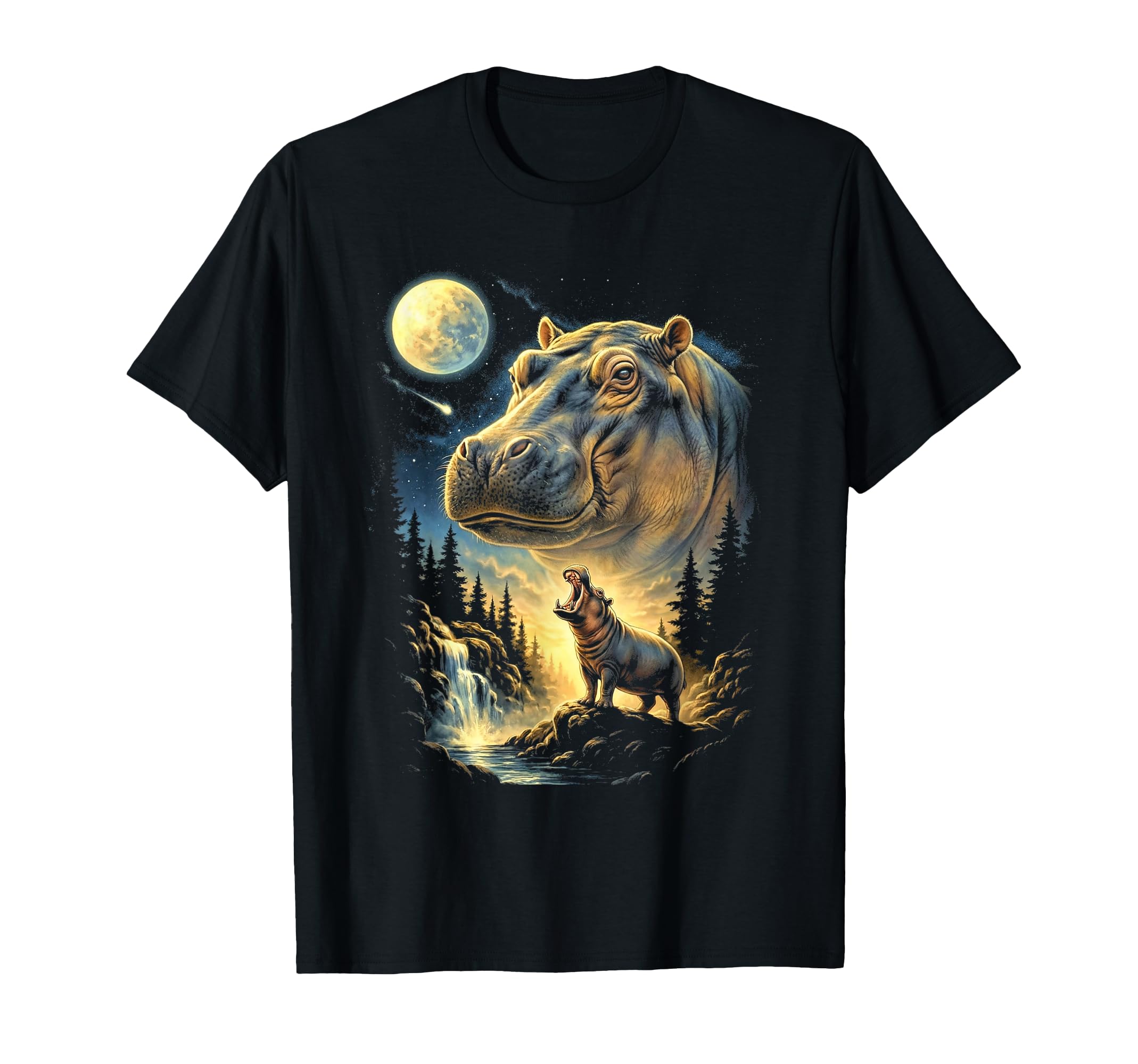 Hippo Howling To Moon Meme Funny T-Shirt - Casual Everyday Wear for Adults - T-Shirt, Sweatshirt, Hoodie