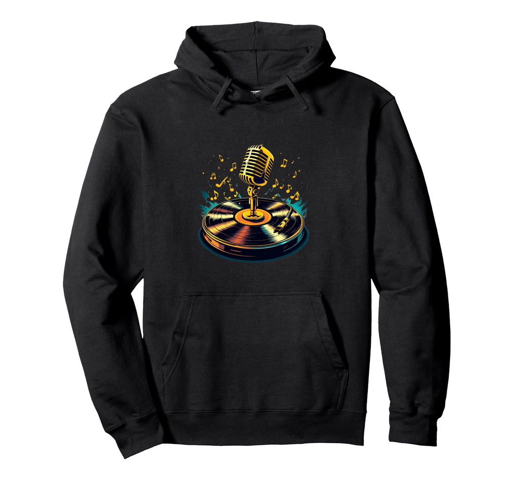Old School Hip Hop Mic Vinyl Flow Hoodie - Casual Everyday Wear Men Women - T-Shirt, Sweatshirt, Hoodie