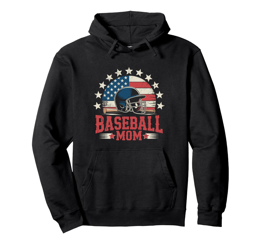 Funny Baseball Mom Usa Flag Hoodie - Fun Novelty Design Men Women - T-Shirt, Sweatshirt, Hoodie