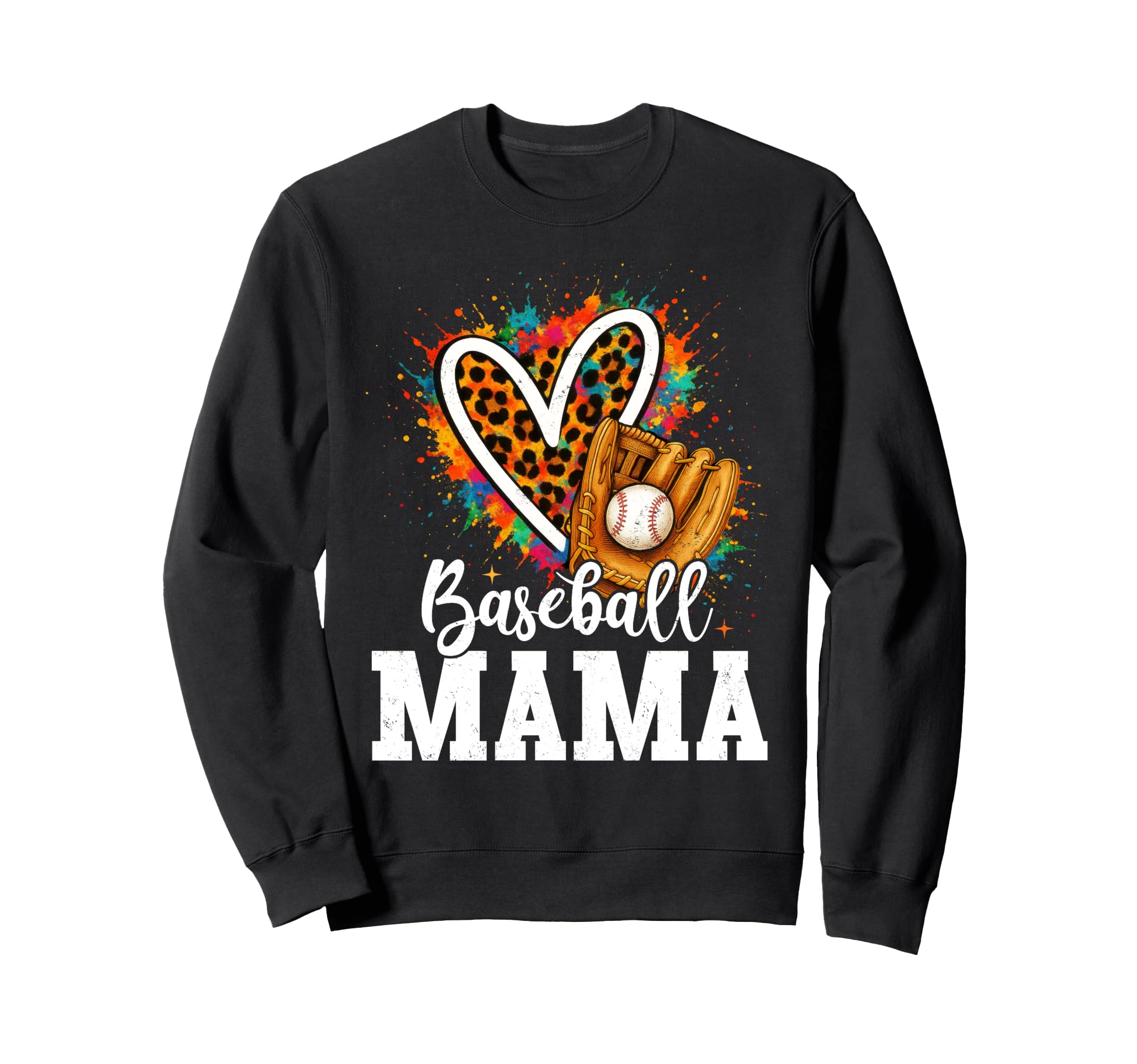 Baseball Mama Leopard Heart Colorful Sweatshirt - Unique Graphic Men Women - T-Shirt, Sweatshirt, Hoodie