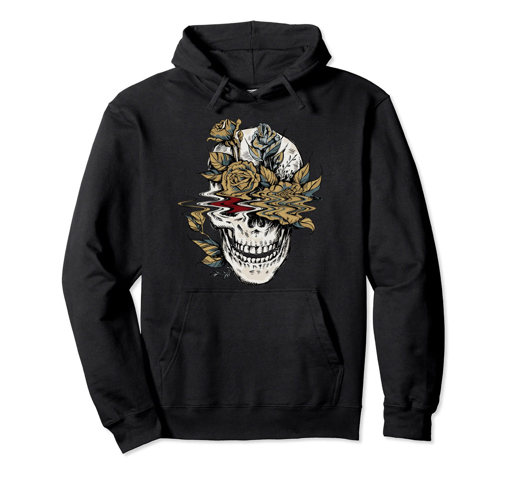 Edgy Skull And Flowers Goth Vaporwave Hoodie - Custom Art Print for Adults - T-Shirt, Sweatshirt, Hoodie