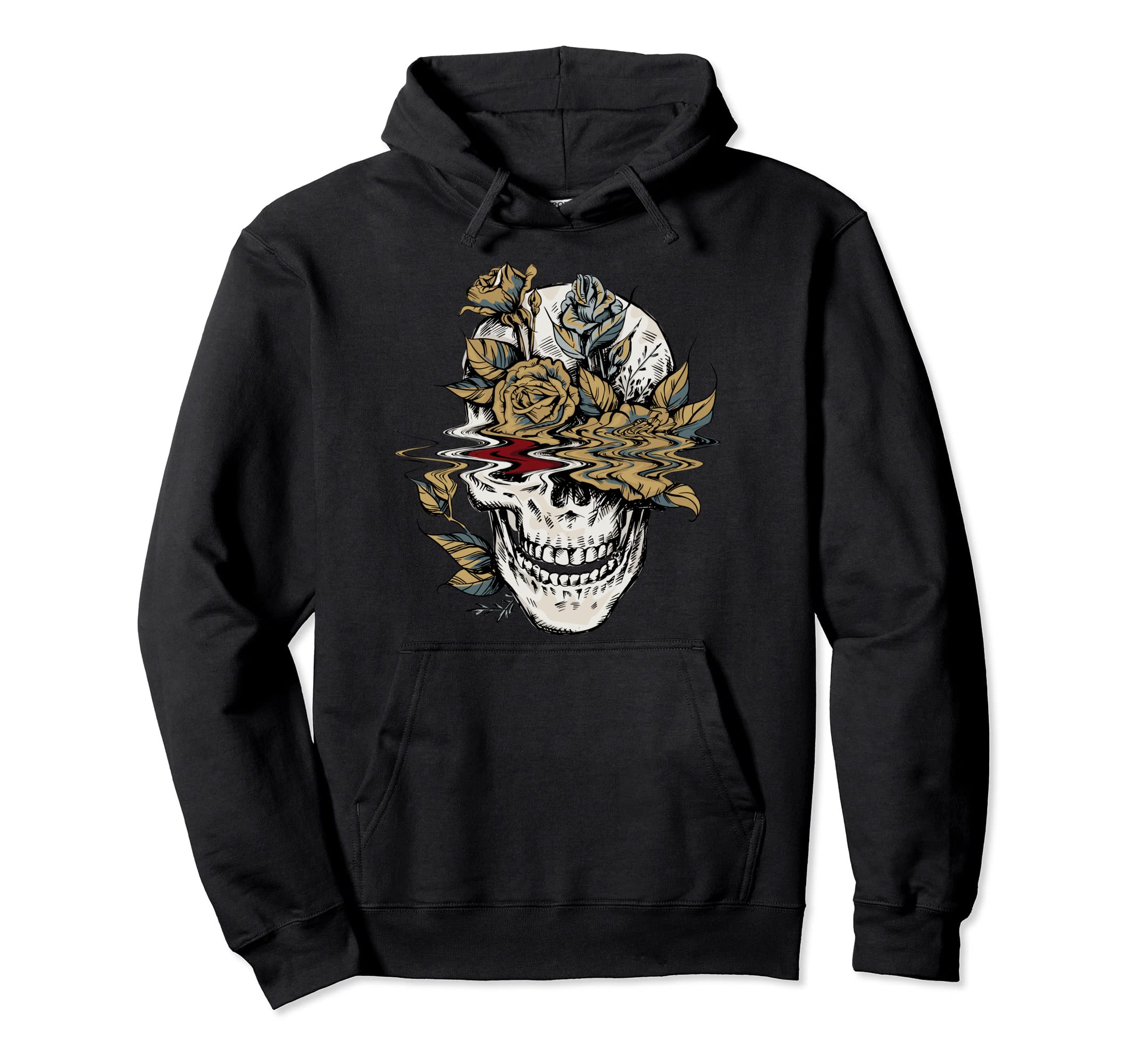 Edgy Skull And Flowers Goth Vaporwave Hoodie - Custom Art Print for Adults - T-Shirt, Sweatshirt, Hoodie